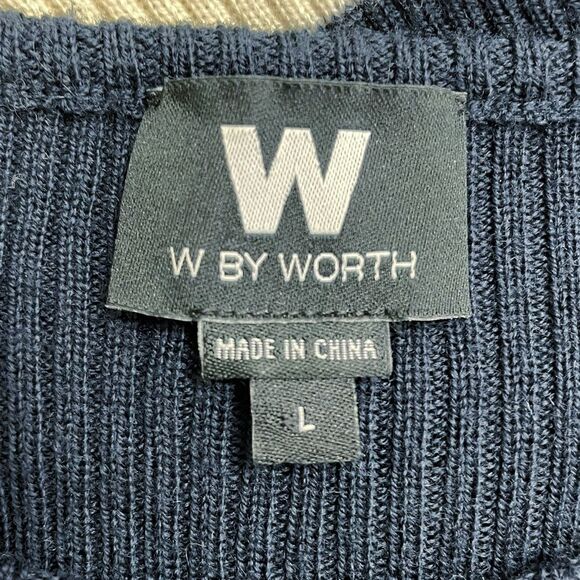 Worth Sweater Women's Size Large 100% Wool Pullover Navy & Ivory Rugby Stripe - Picture 5 of 8